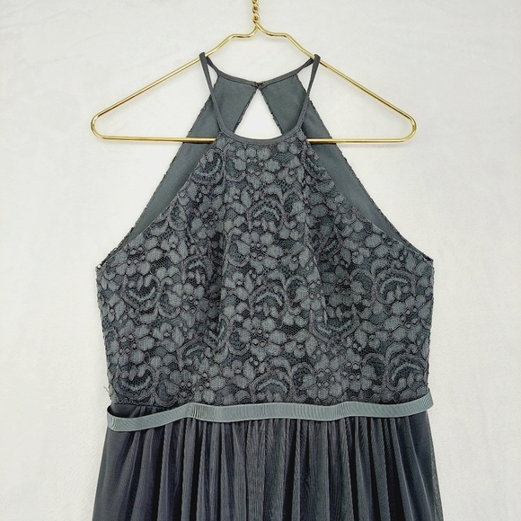 David’s Bridal Grey Dress with High Slit Open Back Dress P6137 - Picture 5 of 10